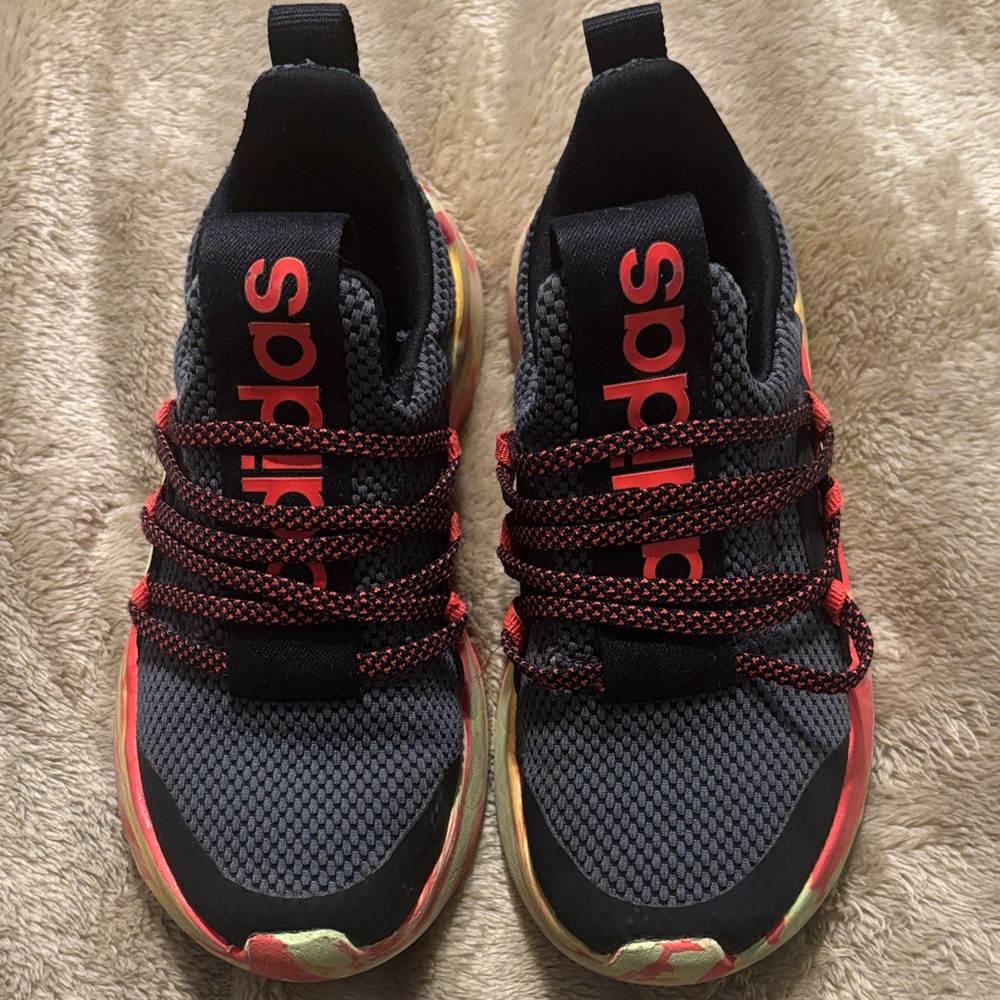 Adidas Kids Black and Red Mesh Sneakers